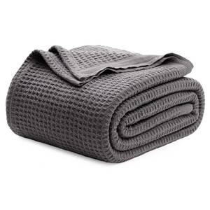 lot 9703 image: Bedsure 100% Cotton Blanket Queen Size for Bed - Waffle Weave Fall Blanket, Lightweight and Breathable Soft Woven Blanket for Summer, Dark Grey, 90x90 Inches