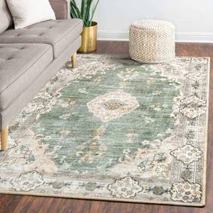 lot 9708 image: MUJOO 5x7 Area Rugs Green Machine Washable Rugs Living Room Rugs Boho Area Rug for Bedroom Laundry Room Kitchen Non Slip Carpet Abstract Soft Low-Pile Floral - Retail $93.87