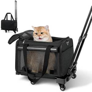 lot 9712 image: YUDODO 25lbs Large Cat Carrier with Wheels Lightproof Airline Approved Dog Carrier for Small Dog Rolling Pet Carrier with Two Pockets Travel Groomers Vet Visits(Black)