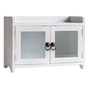lot 9714 image: COLLECTIVE HOME - Storage Cabinet, Mini Countertop Cabinet, Distressed Wood Organizer for Kitchen Living Room Bedroom Bathroom Office with Magnetic Door, 14.5 x 6.5 x 10 (White)