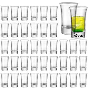 lot 9719 image: Aoeoe 40 Pack Shot Glass Bulk Set with Heavy Base, 1.5 Ounce Clear Shot Round Shot Glasses Small Glass Shot Cups for Vodka, Whiskey, Tequila, Espresso, Liquor
