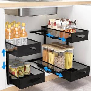 lot 9729 image: Under Sink Organizer, 2 Tier Pull out Cabinet Organizer Baskets with Mesh Sliding Drawers, Slide out Storage Shelf for Home, Kitchen, Bathroom, Pantry, Office Cabinet(2 Pack)