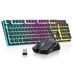 lot 9730 image: RedThunder K10 Wireless Gaming Keyboard and Mouse Combo, RGB Backlit Rechargeable 3800mAh Battery, Mechanical Feel Anti-ghosting Keyboard with Pudding Keycaps  7D 3200DPI Mice for PC Gamer (Black)
