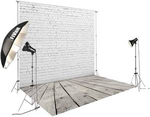 lot 9735 image: HUAYI White Brick Wall with Gray Wooden Floor Photography Backdrop Vinyl Background for Pictures D-2504 (8x12ft(CottonPolyester))