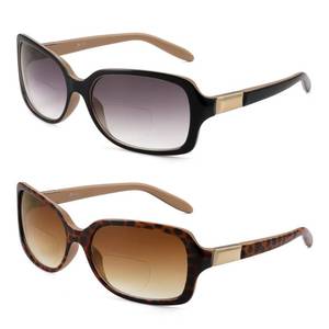 lot 9740 image: JM 2 Pack Classic Bifocal Reading Glasses Square Stylish Gradient Sunglasses Readers for Women 2.5