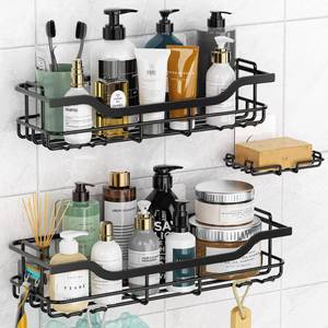 lot 9747 image: OMAIRA Shower Caddy 3-Pack, Adhesive Shower Organizer with Soap Holder, Rustproof No Drilling Shower Shelves for Inside Shower Bathroom Organizer and Storage, Black(Large)