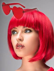 lot 9748 image: MIUSKATL Wig and Sunglasses 12 Inch Red Wig Red Wigs for Women Red Bob Wig Red Wig with Bangs Short Red Wig Costume Cosplay Party Wig Wigs for Women(Red)