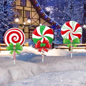 lot 9751 image: Drydiet 3 Pack Metal Christmas Yard Signs Decor Christmas Yard Stakes Outdoor Metal Xmas Yard Signs with Stakes for Christmas Holiday Outdoor Garden Lawn Pathway Decoration (Candy)