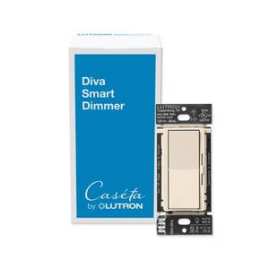 lot 9756 image: Lutron Diva Smart Dimmer Switch for Caseta Smart Lighting  No Neutral Wire Required  DVRF-6L-LA  Light Almond