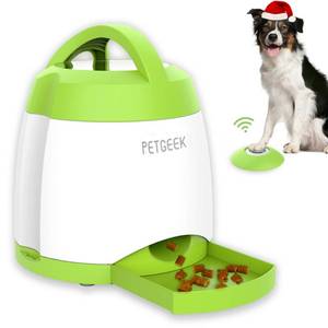 lot 9761 image: PETGEEK Automatic Dog Treat Dispenser with Button, Dog Button Feeder with Dual Power Supply and Remote Control, Dog Puzzle Toys and Interactive Dog Toys for Indoor or Outdoor Play(Green)