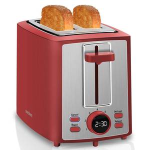 lot 9763 image: SEEDEEM Toaster 2 Slice, Bread Toaster with LCD Display, 7 Shade Settings, 1.�� Variable Extra Wide Slots Toaster with Cancel, Bagel, Defrost, Reheat Functions, Removable Crumb Tray, 900W, Retro Red