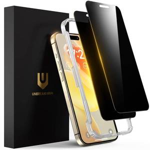 lot 9764 image: UNBREAKcable Privacy Screen Protector for iPhone 15 Pro Max, Shatterproof Tempered Glass True 28°Anti Spy 9H Hardness Easy Installation Frame Private Protector for iPhone 15 Pro Max 6.7-2 Pack