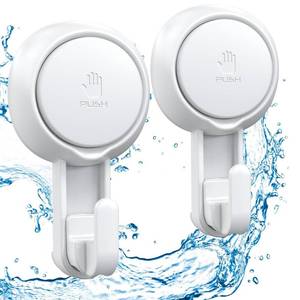 lot 9766 image: LUXEAR Suction Hooks Powerful Vacuum Suction Cup Hooks- Heavy Duty for Shower, Waterproof Suction Hanger for Bathroom Kitchen Towel, Robe, Loofah Removable and Reusable for Bags Coat (2 Pack)