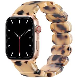 lot 9776 image: IMIVIO Stretchy Resin Watch Band Compatible with Apple Watch Bands for Women 38mm 40mm 41mm, Light Waterproof Strap for iWatch Bands Series 10 9 8 7 6 5 4 3 2 1 SE, Blonde Tortoise, ML