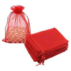 lot 9778 image: HRX Package Organza Bags Red 100pcs, 5 x 7 inches Christmas Gift Drawstring Bags Mesh Jewelry Pouches for Wedding Party Favors