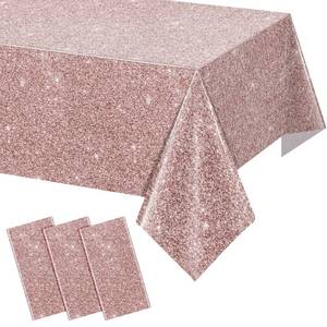 lot 9779 image: 3 Pack Pink Rose Gold Birthday Tablecloth, Rose Gold Glitter Sequin Printed Plastic Table Cloth for Parties, Disposable Rectangle Pink Table Cover for Wedding Baby Shower Birthday Supplies, 54x108Inch