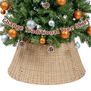 lot 9792 image: CubesLand Christmas Tree Collars,22.83in Christmas Tree Skirt,Christmas Tree Decor,4-Piece Handcrafted Plastics Wicker Christmas Tree Base Cover,Rustic Christmas Tree Ring,Fit 9-21in Stands,-Natural