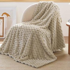 lot 9794 image: Bedsure Throw Blanket for Couch, Super Soft Cozy Blankets for Women, Cute Small Fuzzy Fleece Blanket for Girls, Light Brown, 50x60 Inches