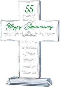 lot 9798 image: ESGHIFIVE 55th Wedding Anniversary Cross Gifts for Couple, Laser Engraved Glass Standing Cross Keepsake for Women, Wife, Parents, Happy 55 Years of Marriage Desktop Cross Decoration