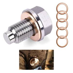 lot 9806 image: Kewucn Magnetic Oil Drain Plug, M12x1.75 Stainless Steel Oil Drain Plug with 5 Pcs Copper Crush Washer, Aluminum Craft with Red Copper Washer Gaskets, Universal Replacement for Most Car