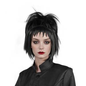 lot 9808 image: MUPUL Black Wig With Bangs Short Black Wig With Buns Halloween Costume Wigs For Women