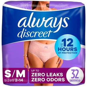 lot 9823 image: Always Discreet Incontinence & Postpartum Incontinence Underwear for Women, SmallMedium, Maximum Protection, 32 Count