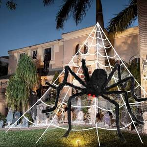 lot 9830 image: 3pcs 212 Halloween Spider Web 49 Halloween Spider Decorations Stretch Cobweb Fake Spider Giant Spider Web for Indoor Outdoor Halloween Decorations Yard Lawn Home Costumes Party Haunted House D�cor