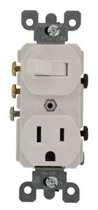 lot 9836 image: Leviton 5245-W Decora 3-Way Duplex Combination SwitchReceptacle, 1 P, 3 Wire, 15 A, 120 Vac, White