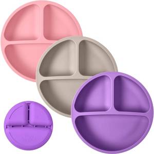 lot 9837 image: WeeSprout Silicone Divided Plates (No Lids), 100% Food Grade Silicone Plates, Divided Plates for Toddlers & Kids, Dishwasher & Microwave Safe