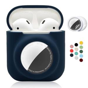lot 9843 image: 2 in 1 Silicone Protective Skin Cover Compatible with AirPod 1&2 and AirTag, Soft Comprehensive Protective Case with 2 PCS TPU Screen Protector, Anti-Scratch Anti-Fall Anti-Lost(NavyBlue)