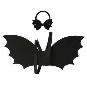 lot 9844 image: JiaDuo Halloween Bat Costume for Baby Girl Boy Black Wing and Bow Headband Goth Hair Accessories