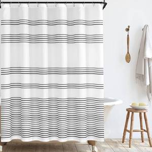 lot 9860 image: jinchan Black and White Shower Curtain Fabric Shower Curtain for Bathroom Modern Black Striped Shower Curtain Fall Waterproof in Bath 70x72 inches Long Shower Curtains Set with Curtain Hooks