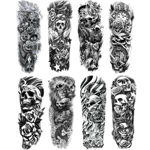 lot 9865 image: Skull Sleeve Tattoo Stickers Fake Black Skull Full Arm Temporary Tattoos Sleeves for Adult Kids Women Makeup, 8-Sheet