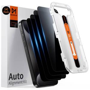 lot 9873 image: DIMONCOAT 4-PACK Privacy Screen Protector Compatible with iPhone 15 Pro Max Auto Alignment Kit 10X Military Protection 15 Pro Max 6.7 inch Tempered Glass Film Case Friendly