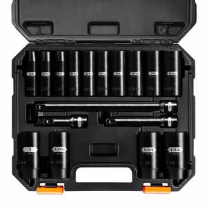 lot 9882 image: Upenjok 17 PC, 12 Inch Drive SAE Deep Impact Socket Set, SAE Size(38-1-14), CR-V Steel, 6-Point, Deep Socket Set Includes 3 Impact Extension Bars 3, 5, 10 with Case