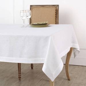 lot 9890 image: Solino Home Linen Tablecloth 100% Pure Linen Christmas White Tablecloth 120 L x 60 W Inch Machine Washable Rectangle Tablecloth for Winter, Holiday Decor Fete