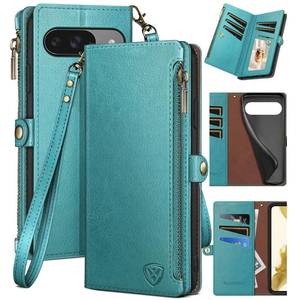 lot 9906 image: XcaseBar for Google Pixel 9 5GPixel 9 Pro 6.3 Wallet case with Zipper Credit Card Holder RFID Blocking,Flip Folio Book PU Leather Phone case Shockproof Cover Women Men for Pixel 9 case Blue Green