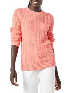 lot 9917 image: Amazon Essentials Womens Fisherman Cable Long-Sleeve Crewneck Sweater, Coral Pink, Small