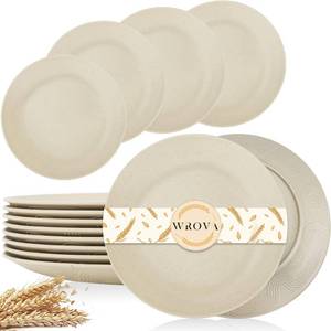 lot 9934 image: Wrova Wheat Straw Dinner Plates 10 Inch Unbreakable Set of 8 - Dishwasher & Microwave Safe Plastic Plates Reusable - Lightweight Plates for kitchen,camping,salad,appetizer - Beige