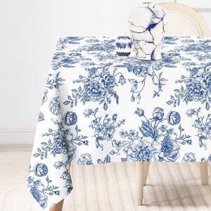 lot 9940 image: Generic AnyDesign Blue Floral Tablecloth Square Chinoiserie Flowers Fabric Table Cloth Washable Table Cover for Picnic Dinner Table Decoration, 60 x 60 Inch
