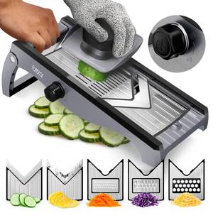 lot 9945 image: Fullstar 7-in-1 Stainless Steel Mandoline Slicer for Kitchen, Vegetable Slicer, Veggie Chopper & Cheese Grater, Meal Prep Food Storage Container Anti-slip Base & Protective Glove Included - Silver