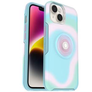 lot 9967 image: OtterBox iPhone 14 & iPhone 13 Otter  Pop Symmetry Series Clear Case - Glowing Aura (Pink), Integrated PopSockets PopGrip, Slim, Pocket-Friendly, Raised Edges Protect Camera & Screen