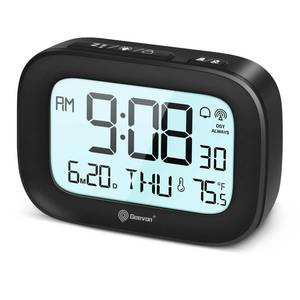 lot 9968 image: Geevon Digital Alarm Atomic Clock for Bedroom Heavy Sleepers, Mini Cute Desk Table Clock with 10s Backlight, 1224H, Temp, Small Travel Alarm Clock for Kids Teens Adult Boy Girl, Black