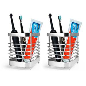 lot 9989 image: 2 Pack Toothbrush Holders,Stainless Steel Tooth Brush Toothpaste Holder for Bathrooms,Multi-Functional Storage Rack & Durable Bathroom Accessories(Silver)