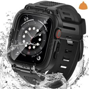 lot 9990 image: Goton 3 in 1 Waterproof Case and Band with Tempered Glass Screen Protector for Apple Watch SE2 2024 SE2 SE Series 6 5 4 44mm, Bumper Cover for iWatch Accessories, 44mm Black