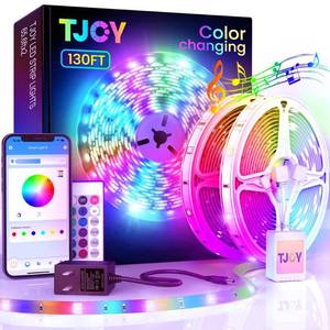 lot 9994 image: TJOY 130ft Bluetooth LED Strip Lights, RGB Color Changing, Music Sync, App Control, Indoor Usage, 5050 SMD, 2 Rolls, for Bedroom Kitchen TV Party (APPRemote Mic)
