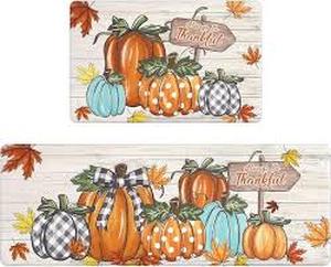 lot 9881 image: UArtlines Fall Kitchen Mat Anti Fatigue Cushioned Comfort Standing Desk Mats Rugs Colorful Pumpkin Kitchen Mats for Floor 17x28