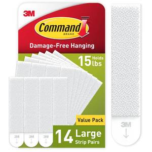 lot 2024 image: Command Large Picture Hanging Strips, White, Holds up to 16 lbs, 14-Pairs, Easy to Open Packaging