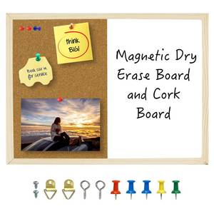 lot 2032 image: OWLKELA Dry Erase Cork Board 16.5x12.6, Notice Pin Board, Memo Board, Vision Board, Bulletin Board for Office, Classroom or Home, Mounting Hardware and Push Pins Included, Wooden Frame