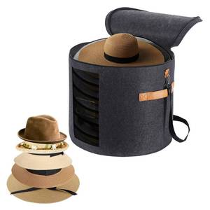 lot 2039 image: Large Hat Storage Box 19 Hat Box for Large Hats, Hat Boxes for Women Storage Large Round Hat Boxes for Men Foldable Storage Box with Lid Felt Stuffed Animal Toy Storage Bin with Lid, Dark Gray
